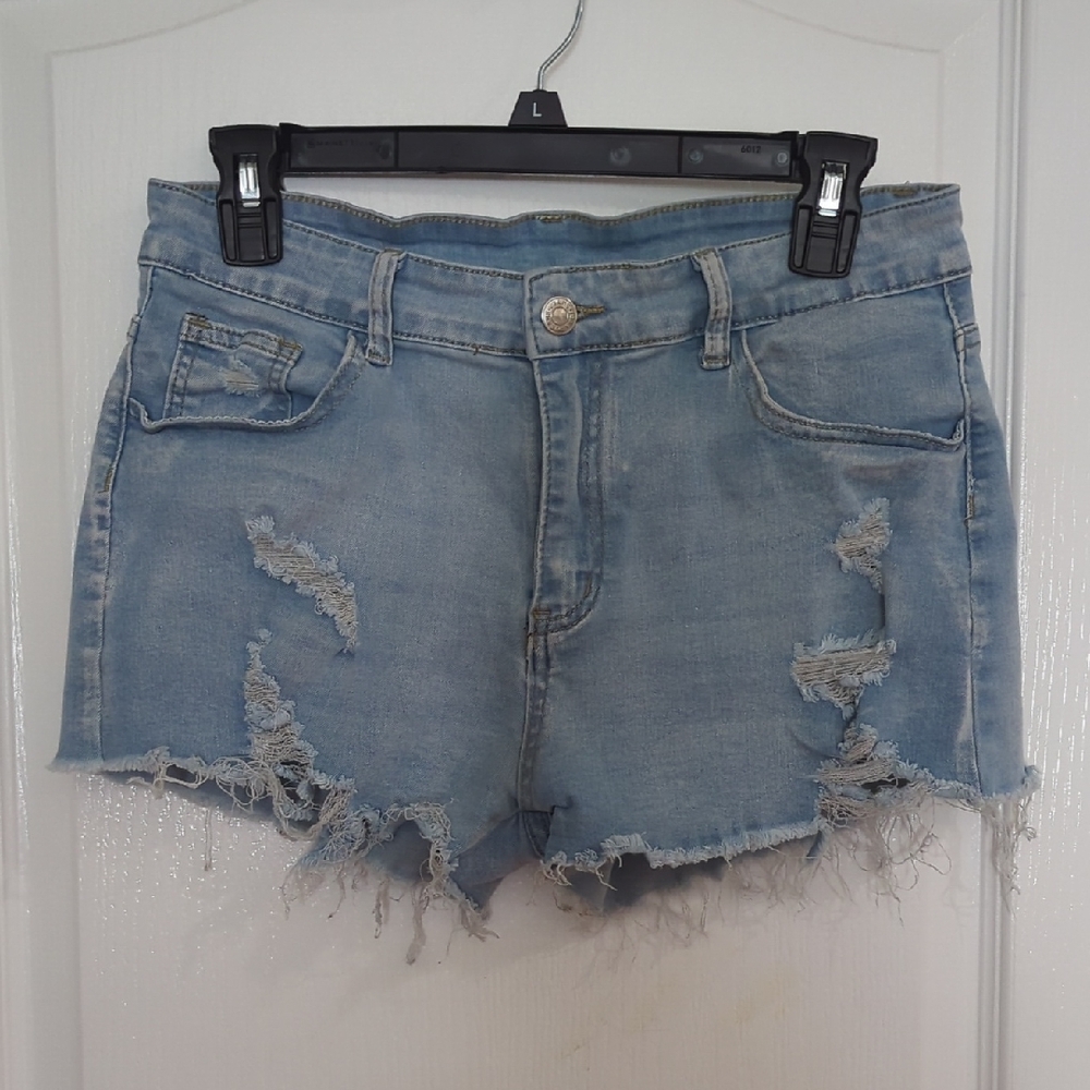 SHEIN Light Blue Distressed Denim Cutoff Shorts